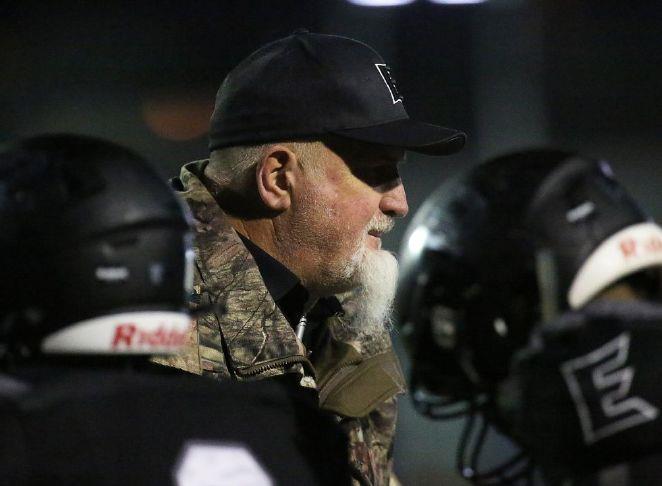 weslaco east head football coach michael burget gives direction in a huddle during a timeout in a district 31-6a matchup against edinburg vela at bobby lackey stadium on friday nov 8 2019 in weslaco joel martinez  jmatinezthemonitorcom